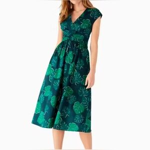 Kate Spade Monstera Leaves Poplin Bow Dress size 2